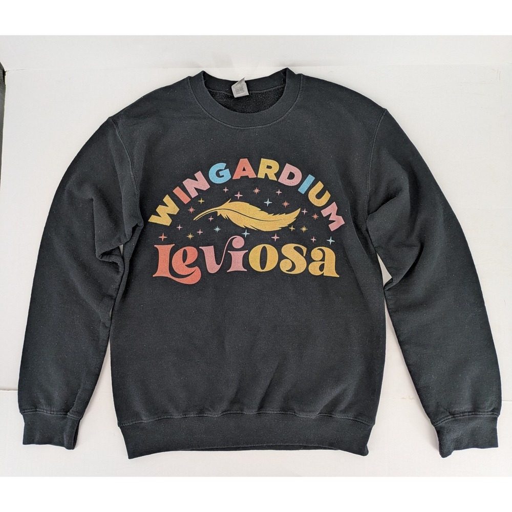 Gildan Sweatshirt Adult Small Black Wingardium Leviosa Graphic Harry Potter Nerd